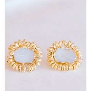 Kori Green Scribble Stud - White Druzy